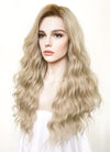 Long Wavy Ash Blonde With Brown Roots Lace Front Synthetic Hair Wig LFK5501
