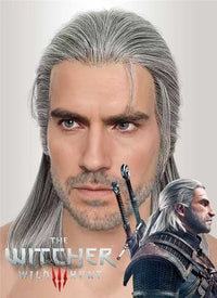 The Witcher 3 Geralt of Rivia Mixed Grey Straight Lace Front Synthetic Men's Wig LFK5566