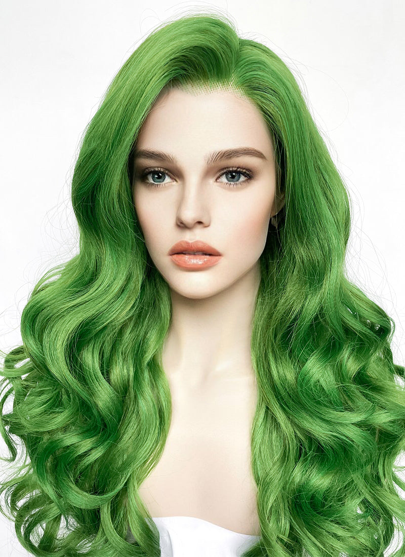 Long Wavy Yaki Green Lace Front Synthetic Hair Wig LN6033