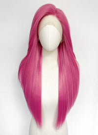 Long Straight Yaki Hot Pink Lace Front Synthetic Hair Wig LN6037