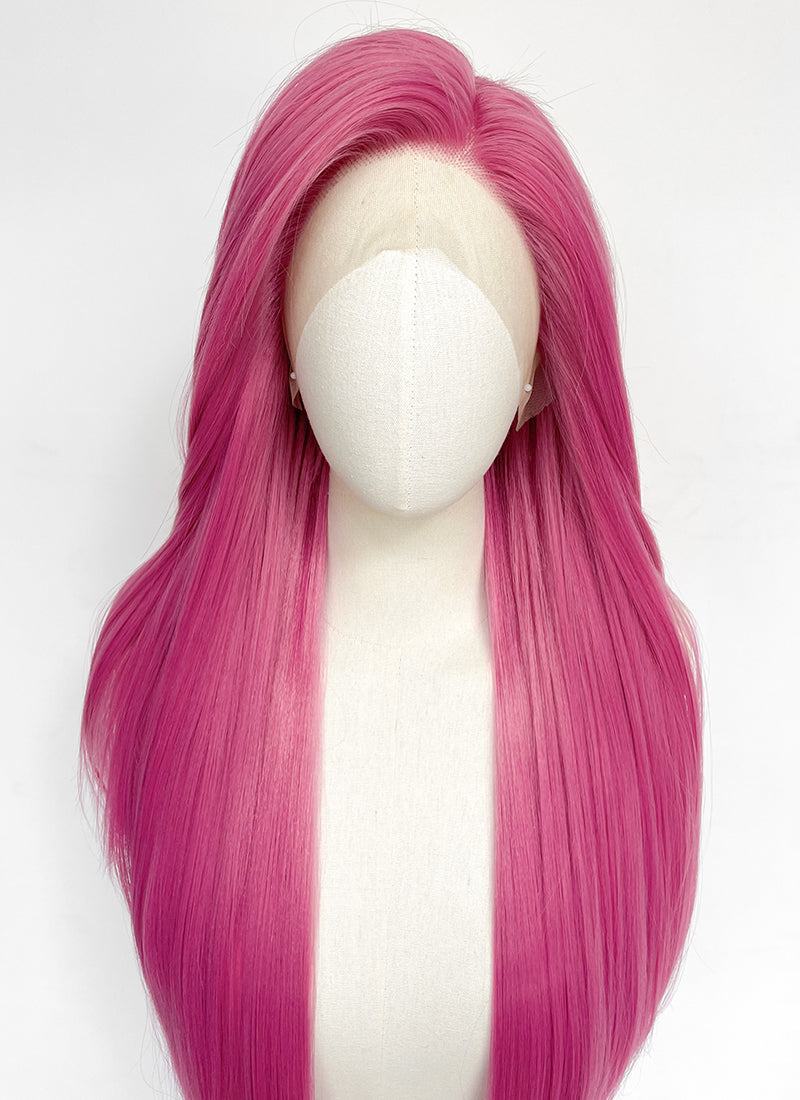 Long Straight Yaki Hot Pink Lace Front Synthetic Hair Wig LN6037