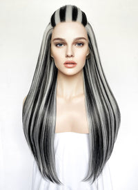 Monster High Frankie Stein Black With Silver Grey Highlights Lace Front Synthetic Wig LW4030