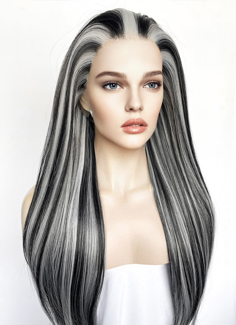 Monster High Frankie Stein Black With Silver Grey Highlights Lace Front Synthetic Wig LW4030