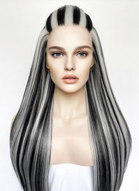 Monster High Frankie Stein Black With Silver Grey Highlights Lace Front Synthetic Wig LW4030
