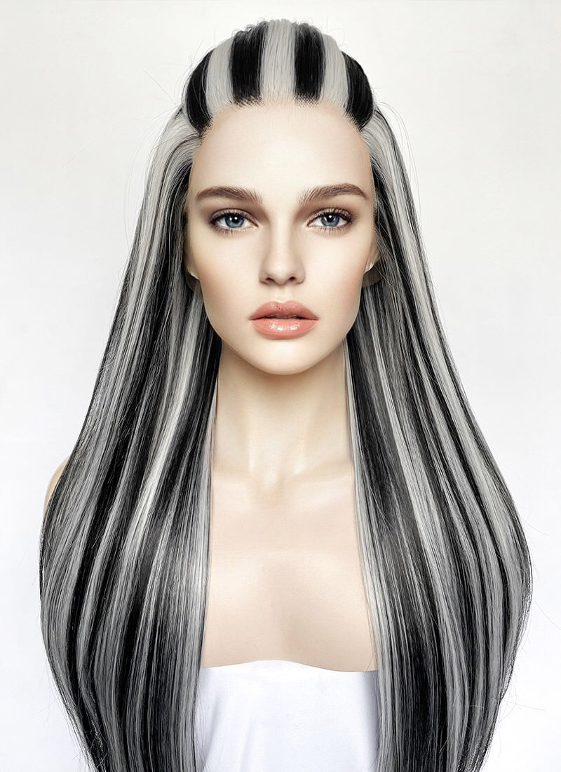 Monster High Frankie Stein Black With Silver Grey Highlights Lace Front Synthetic Wig LW4030