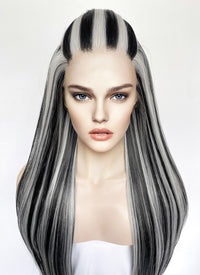 Monster High Frankie Stein Black With Silver Grey Highlights Lace Front Synthetic Wig LW4030