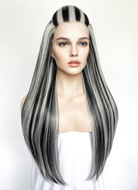 Monster High Frankie Stein Black With Silver Grey Highlights Lace Front Synthetic Wig LW4030