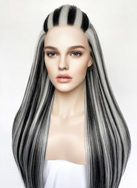 Monster High Frankie Stein Black With Silver Grey Highlights Lace Front Synthetic Wig LW4030