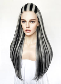 Monster High Frankie Stein Black With Silver Grey Highlights Lace Front Synthetic Wig LW4030