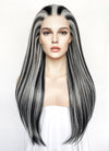 Monster High Frankie Stein Black With Silver Grey Highlights Lace Front Synthetic Wig LW4030