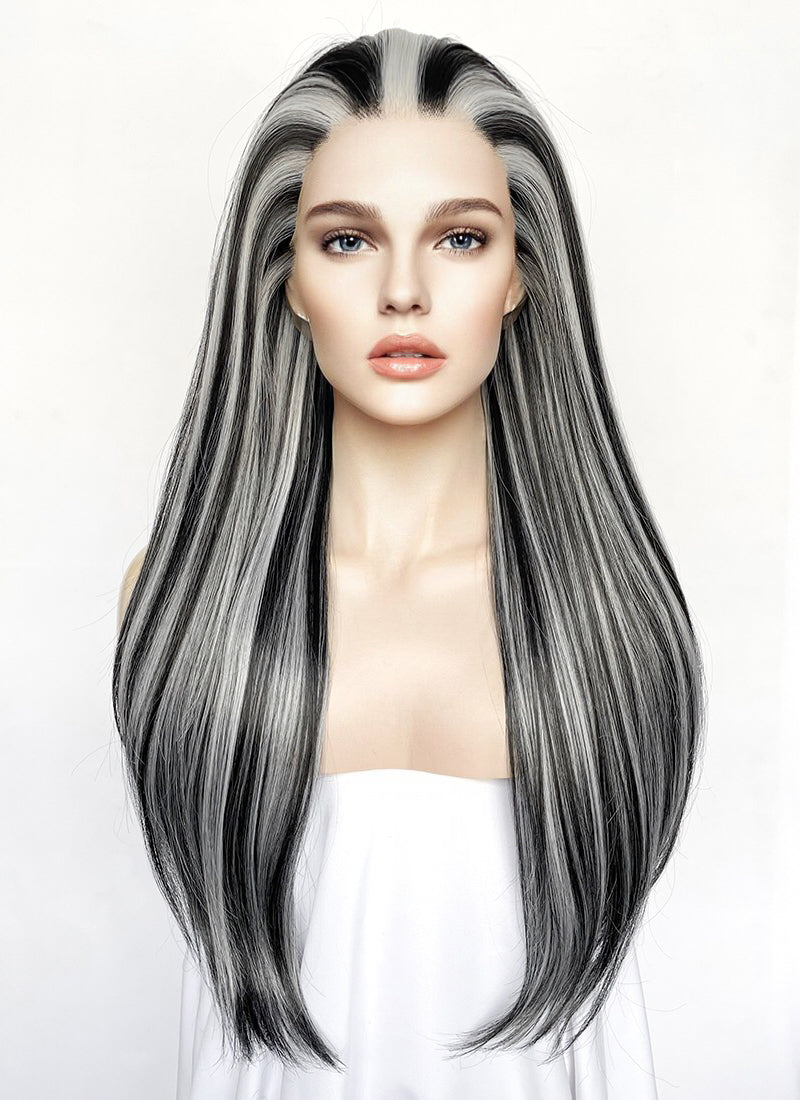 Monster High Frankie Stein Black With Silver Grey Highlights Lace Front Synthetic Wig LW4030