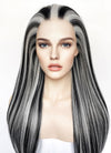 Monster High Frankie Stein Black With Silver Grey Highlights Lace Front Synthetic Wig LW4030