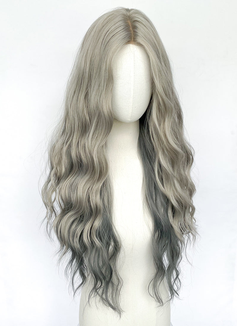 Long Wavy Mixed Grey Synthetic Wig NL074