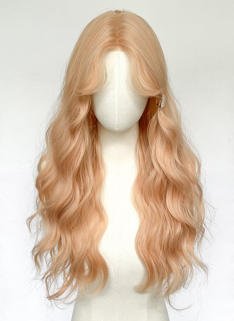 Long Wavy Pastel Peach Pink Synthetic Wig NL078