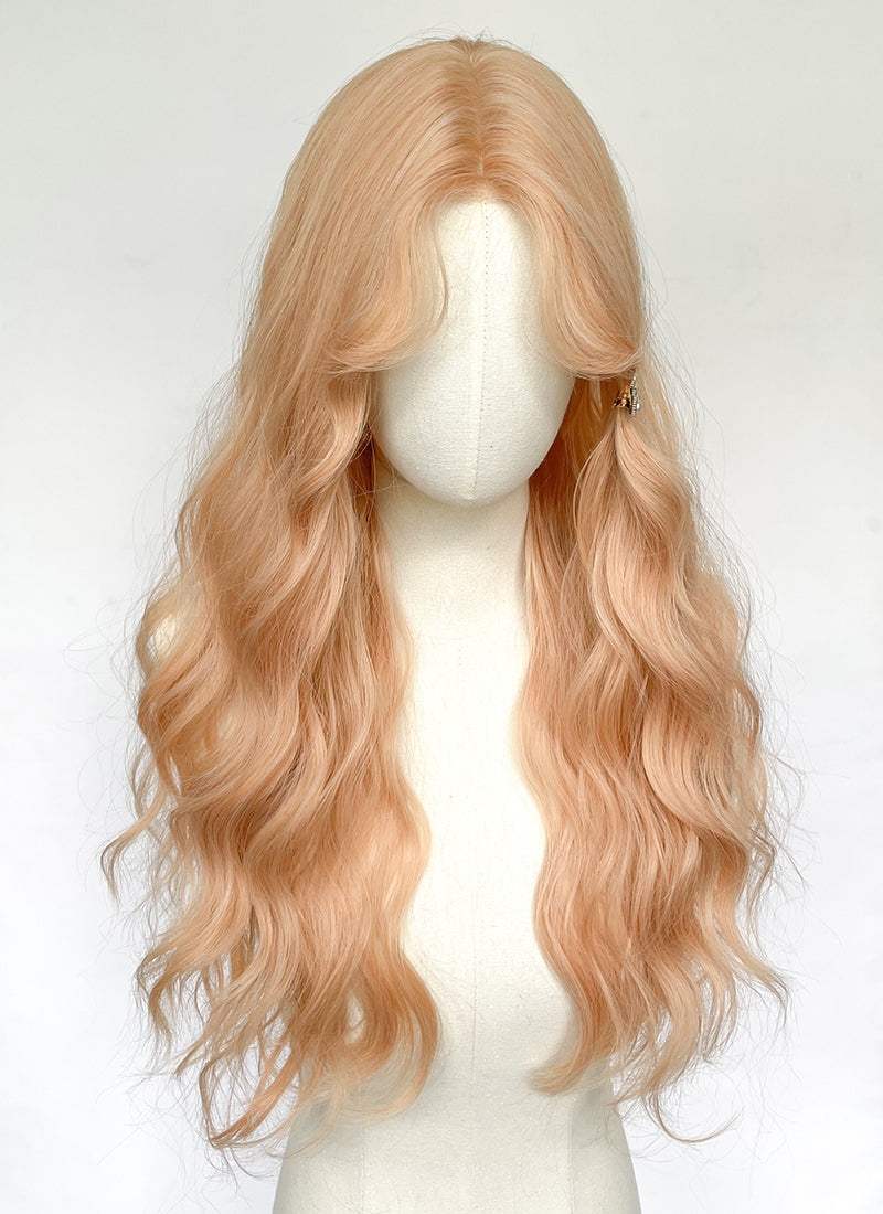 Long Wavy Pastel Peach Pink Synthetic Wig NL078