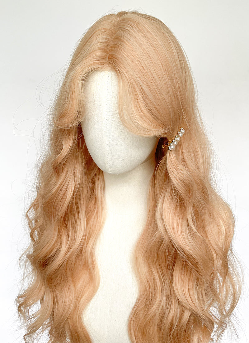 Long Wavy Pastel Peach Pink Synthetic Wig NL078