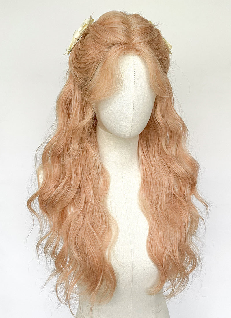 Long Wavy Pastel Peach Pink Synthetic Wig NL078
