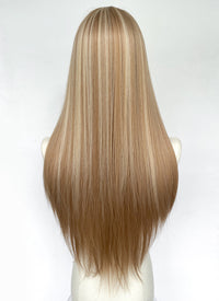 Long Straight Brown Mixed Blonde Highlights Money Piece Synthetic Wig NL081