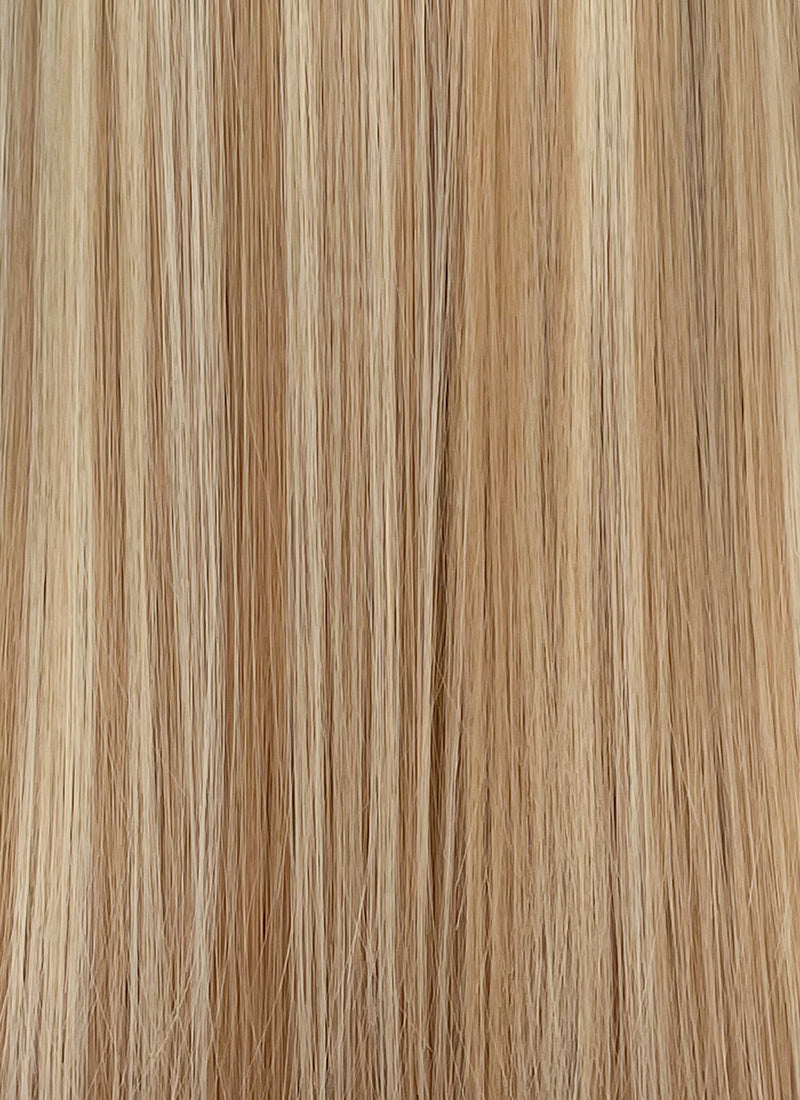 Long Straight Brown Mixed Blonde Highlights Money Piece Synthetic Wig NL081
