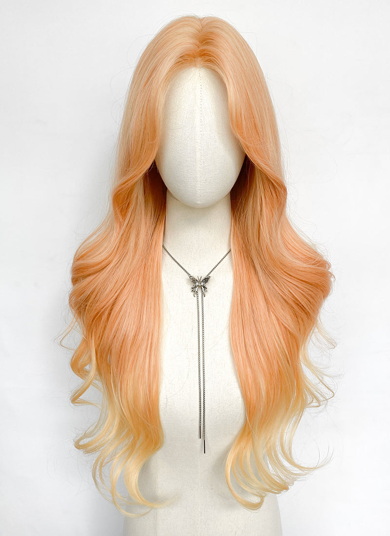 Long Wavy Peach Pink Ombre Synthetic Wig NL086