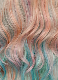 Long Wavy Pink Rainbow Color Synthetic Wig NL087