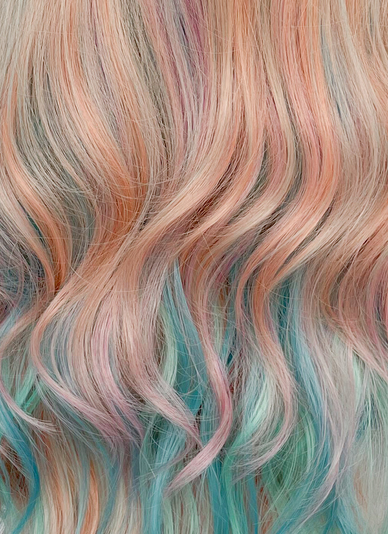 Long Wavy Pink Rainbow Color Synthetic Wig NL087
