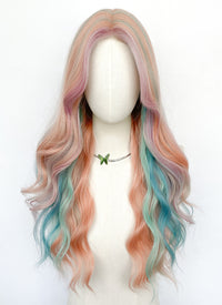 Long Wavy Pink Rainbow Color Synthetic Wig NL087