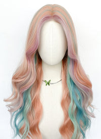Long Wavy Pink Rainbow Color Synthetic Wig NL087