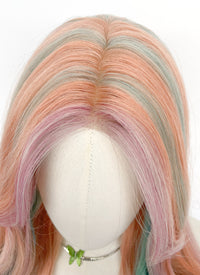 Long Wavy Pink Rainbow Color Synthetic Wig NL087