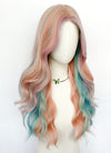 Long Wavy Pink Rainbow Color Synthetic Wig NL087