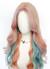 Long Wavy Pink Rainbow Color Synthetic Wig NL087
