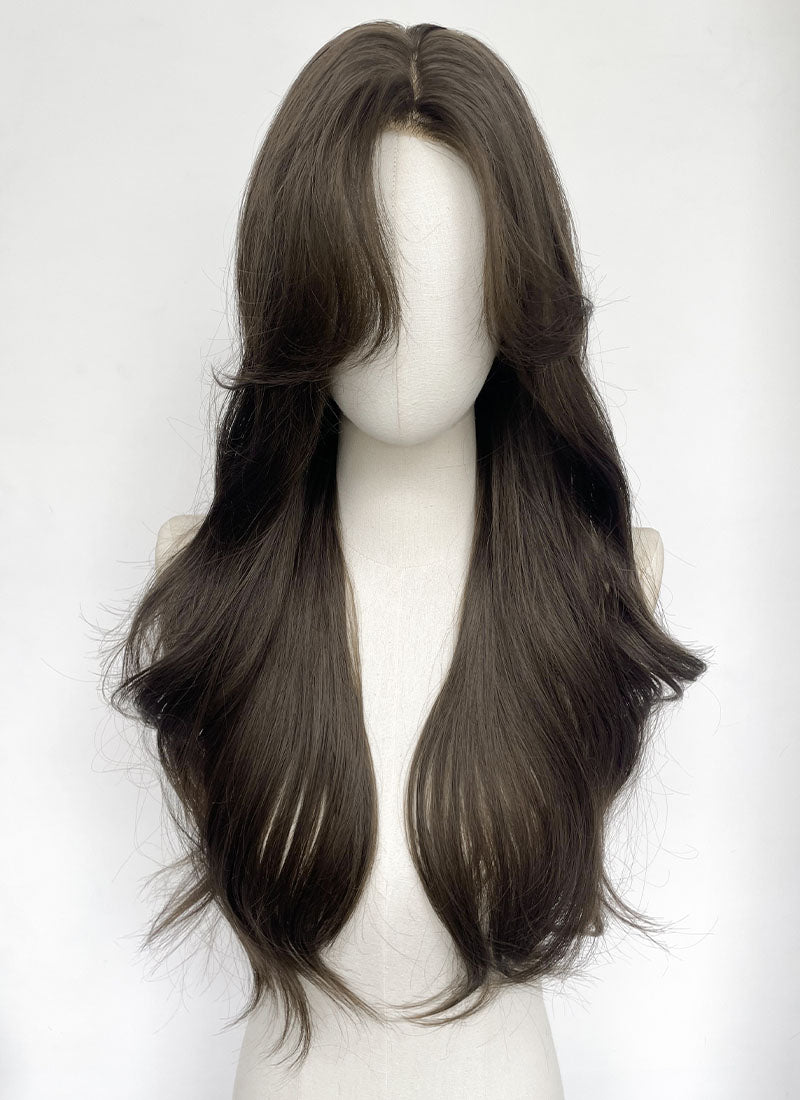 4.5x4.5 Large Fake Scalp Tea Brown Wavy Synthetic Hair Wig NS604