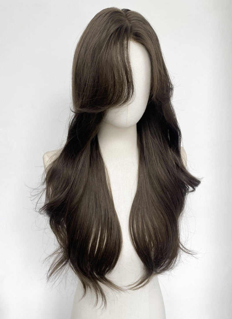 4.5x4.5 Large Fake Scalp Tea Brown Wavy Synthetic Hair Wig NS604