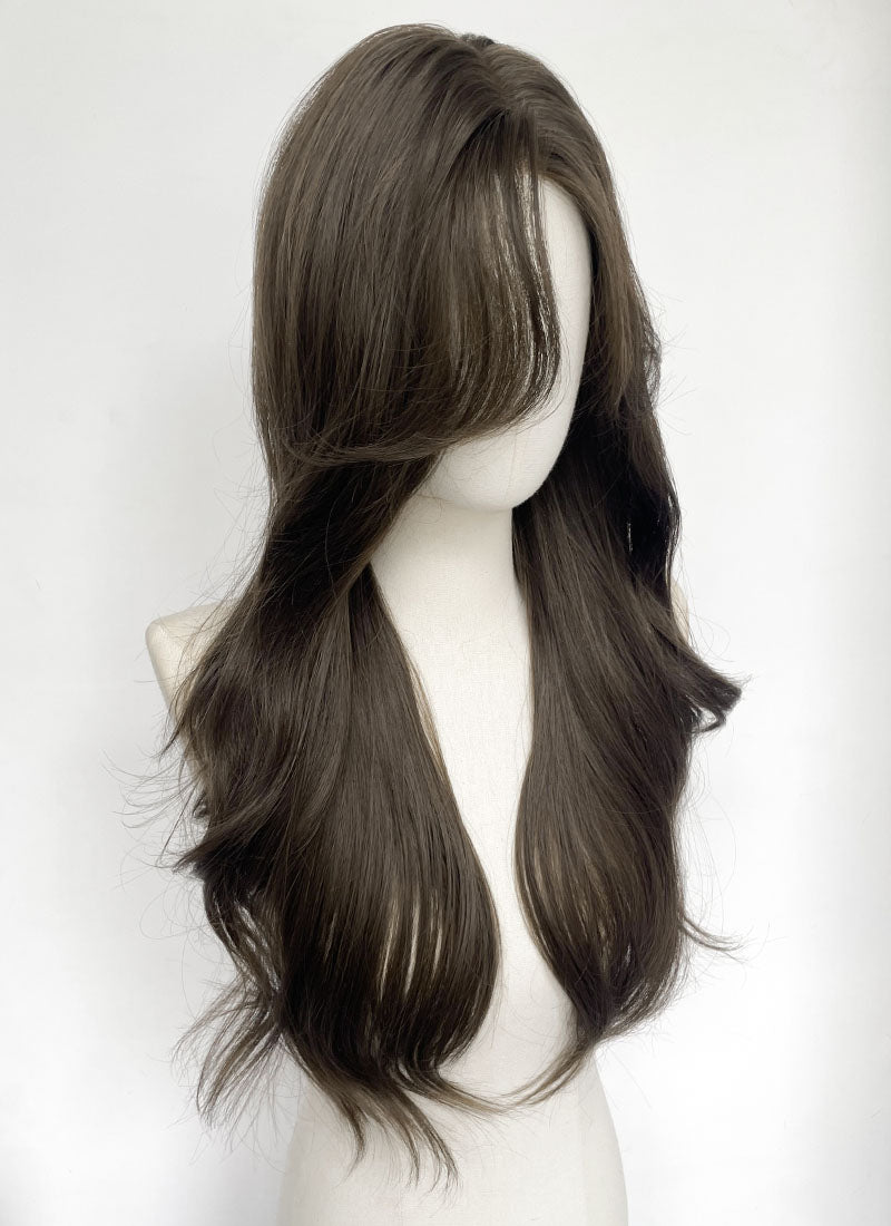 4.5x4.5 Large Fake Scalp Tea Brown Wavy Synthetic Hair Wig NS604
