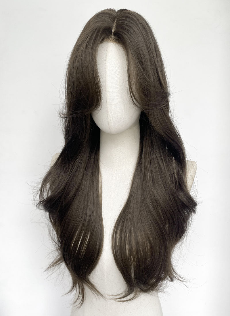 4.5x4.5 Large Fake Scalp Tea Brown Wavy Synthetic Hair Wig NS604