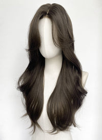 4.5x4.5 Large Fake Scalp Tea Brown Wavy Synthetic Hair Wig NS604