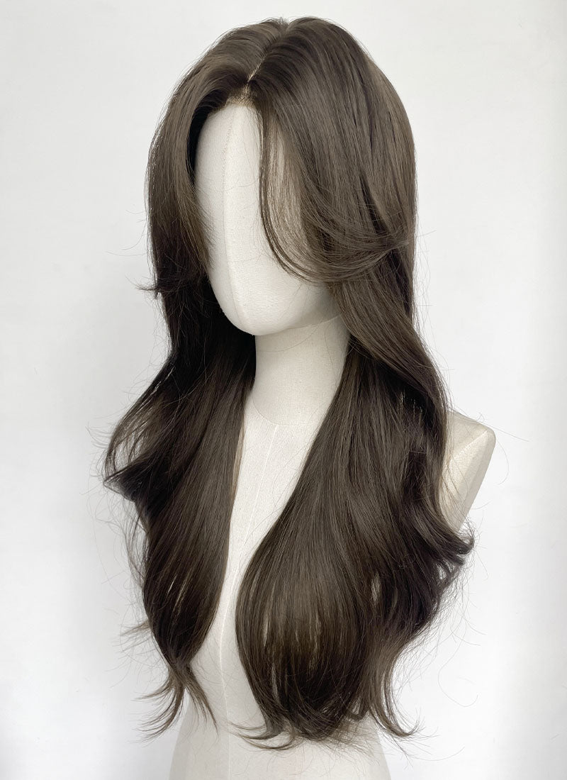 4.5x4.5 Large Fake Scalp Tea Brown Wavy Synthetic Hair Wig NS604