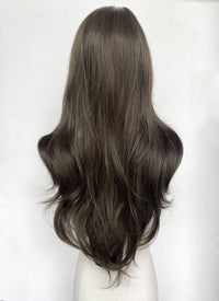 4.5x4.5 Large Fake Scalp Tea Brown Wavy Synthetic Hair Wig NS604