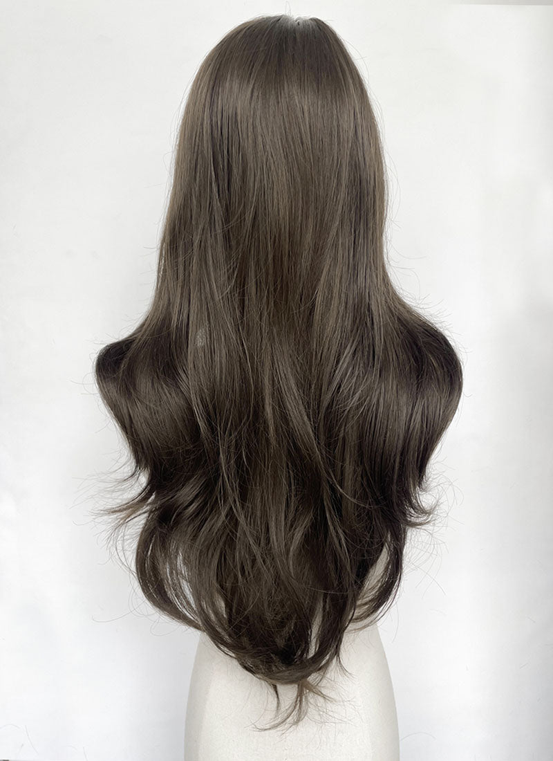 4.5x4.5 Large Fake Scalp Tea Brown Wavy Synthetic Hair Wig NS604
