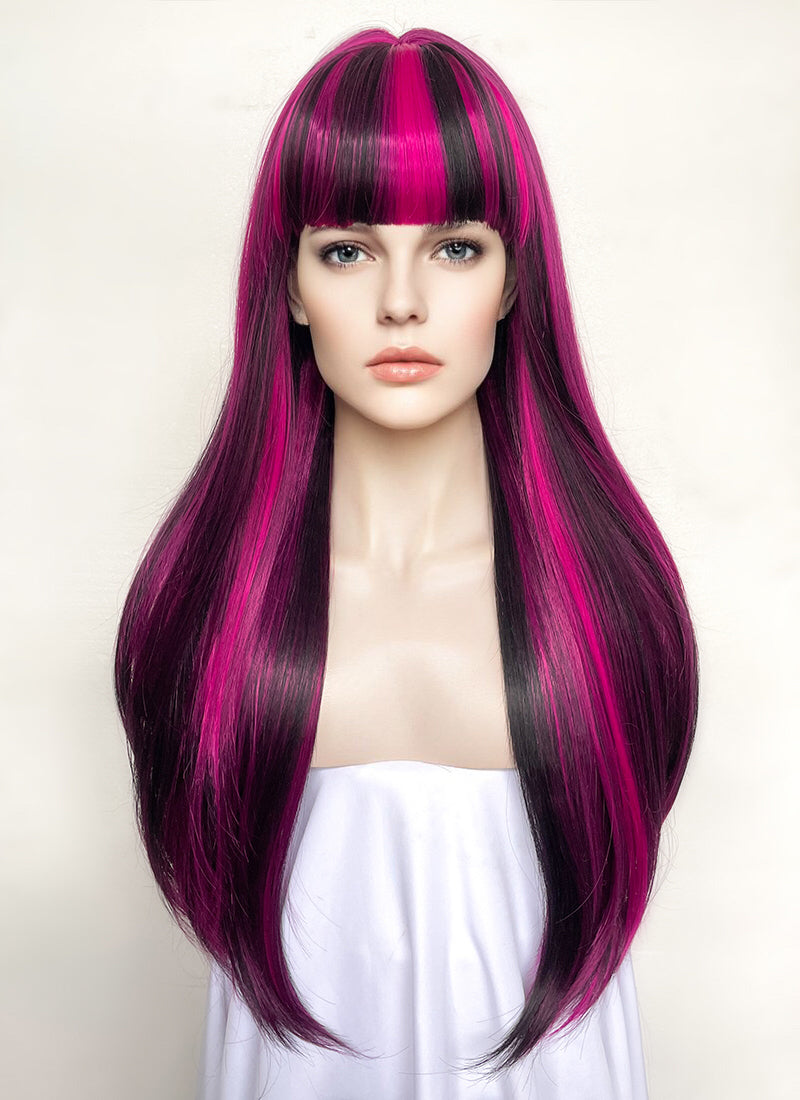 Monster High Draculaura Long Black Mixed Magenta Cosplay Wig TB1660