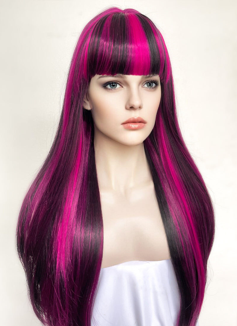 Monster High Draculaura Long Black Mixed Magenta Cosplay Wig TB1660