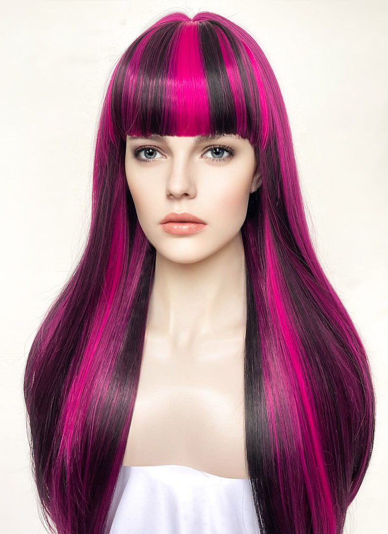 Monster High Draculaura Long Black Mixed Magenta Cosplay Wig TB1660