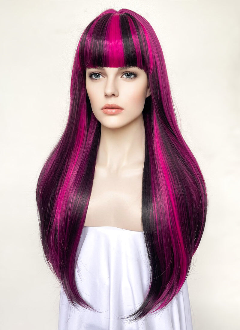 Monster High Draculaura Long Black Mixed Magenta Cosplay Wig TB1660