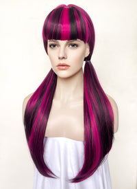 Monster High Draculaura Long Black Mixed Magenta Cosplay Wig TB1660