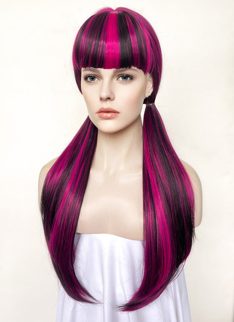 Monster High Draculaura Long Black Mixed Magenta Cosplay Wig TB1660
