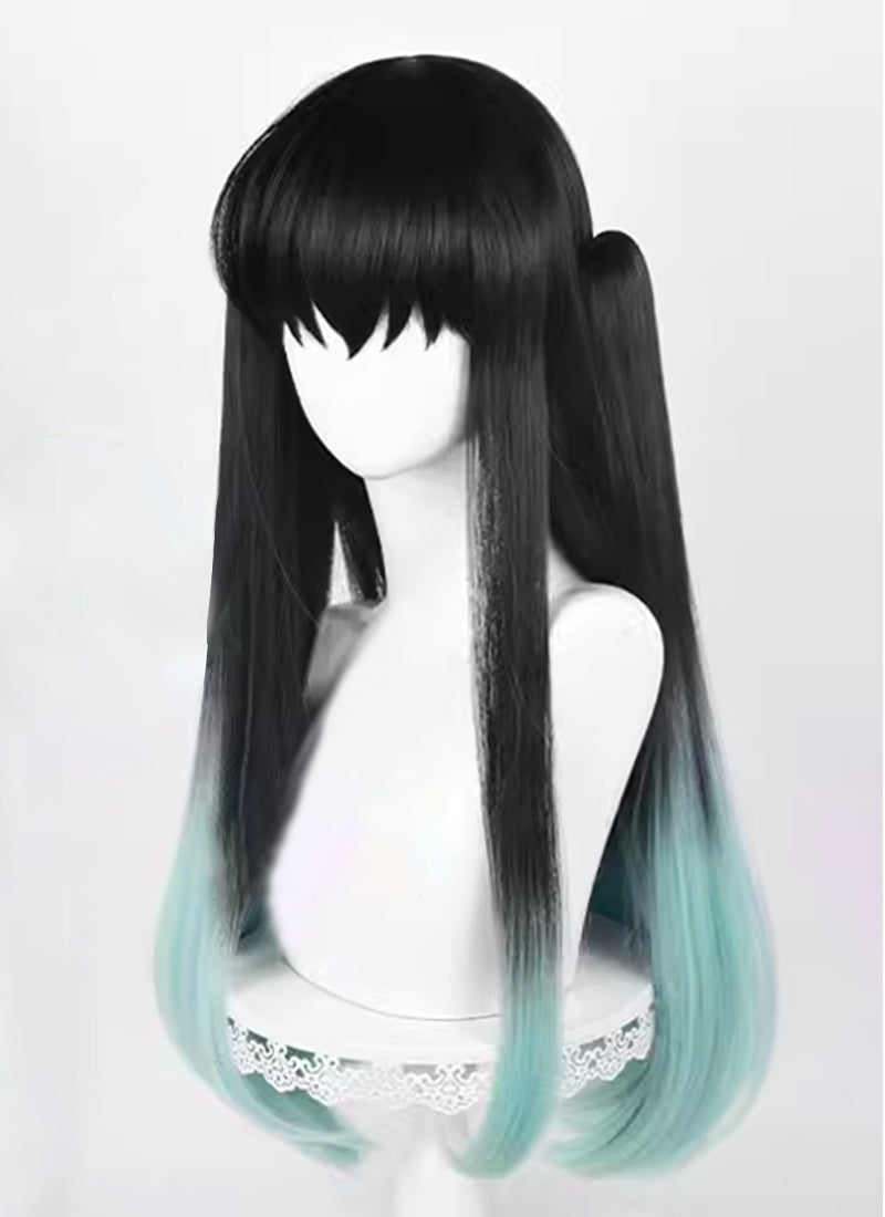 Demon Slayer: Kimetsu no Yaiba Tokitou Muichirou Black With Green Cosplay Wig TB1678