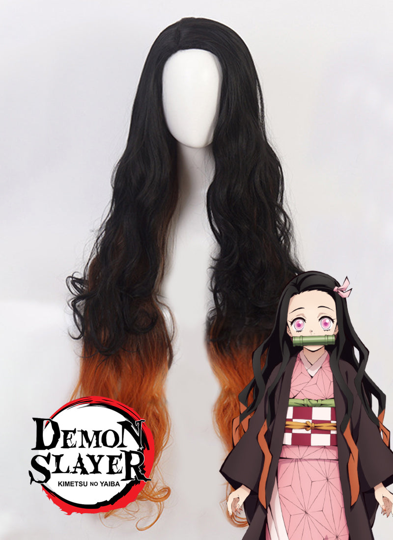 Demon Slayer: Kimetsu No Yaiba Kamado Nezuko Long Black With Orange Cosplay Wig TBZ1161