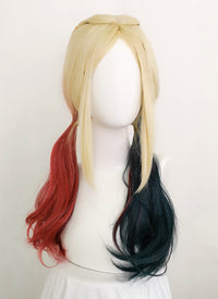 The Suicide Squad 2 Harley Quinn Long Blonde Red Black Ponytail Cosplay Wig ZB248