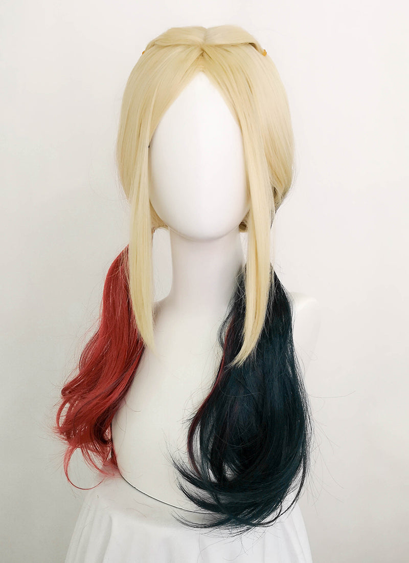 The Suicide Squad 2 Harley Quinn Long Blonde Red Black Ponytail Cosplay Wig ZB248