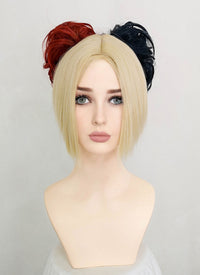 The Suicide Squad 2 Harley Quinn Short Blonde Red Black Ponytail Cosplay Wig ZB249